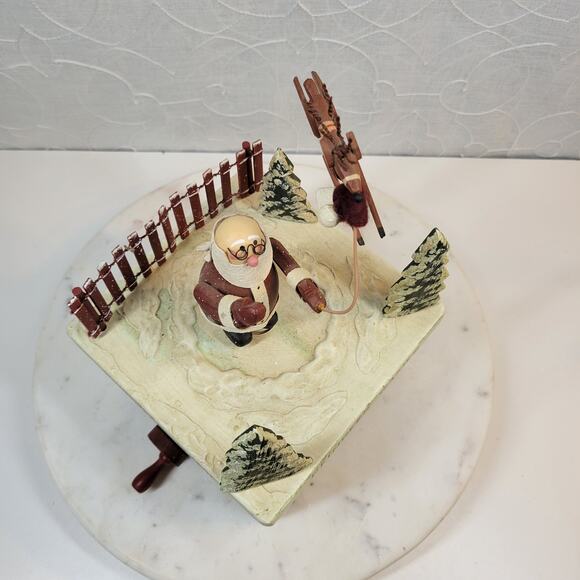 Vintage Wooden Box Christmas Motion Decor Reindeer Games Santa Flying Reindeer - Picture 4 of 16